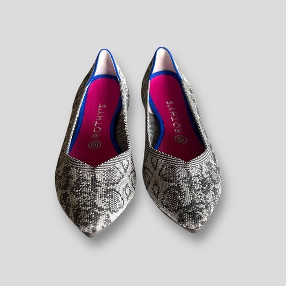 Rothys - The Flat - Grey Stone Snake Print  pointed toe. - Picture 4 of 6